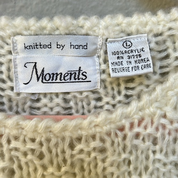 Vintage Hand Knit Cream Pastel Blue Diamond Checkerboard Sweater Taylor Swift Lg - Picture 2 of 7